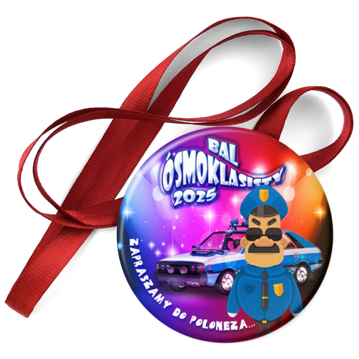 przypinka medal Bal ósmoklasisty z policjantem i polonezem