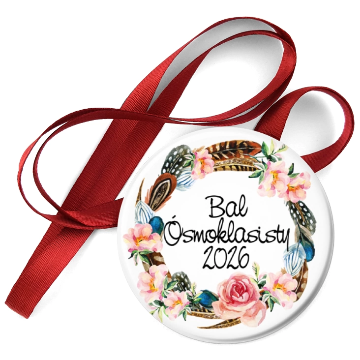 przypinka medal Bal Ósmoklasisty z wieńcem piór
