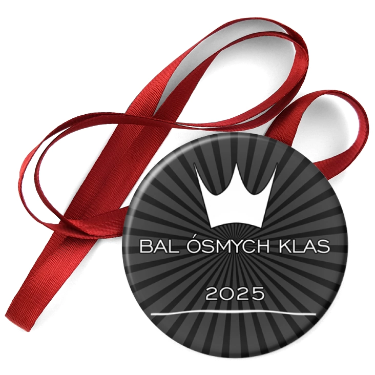 przypinka medal Bal Ósmych Klas czarno-biała z koroną