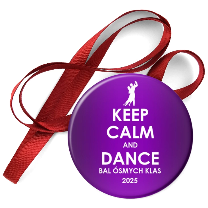 przypinka medal Bal Ósmych Klas keep calm and dance fioletowa