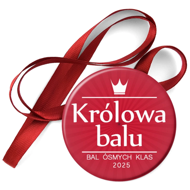 przypinka medal Bal Ósmych Klas z białą koroną czerwona