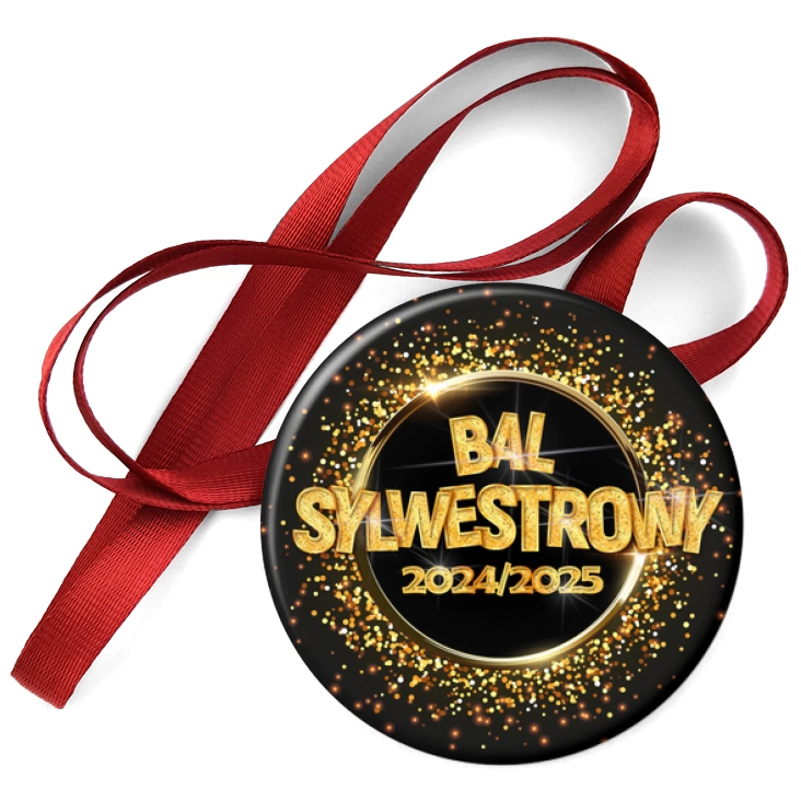 przypinka medal Bal Sylwestrowy złoty napis