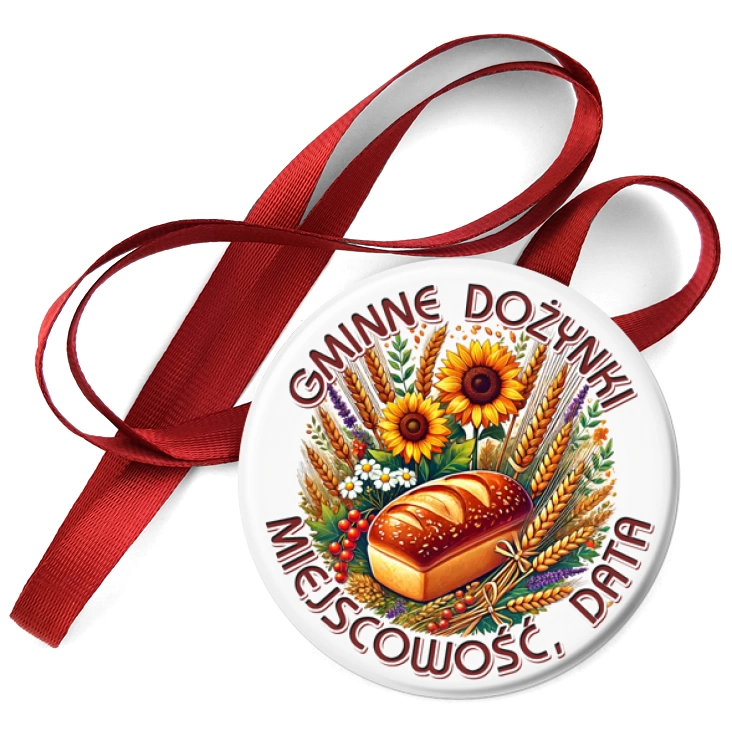 przypinka medal Dożynki chleb, kłosy i kwiaty