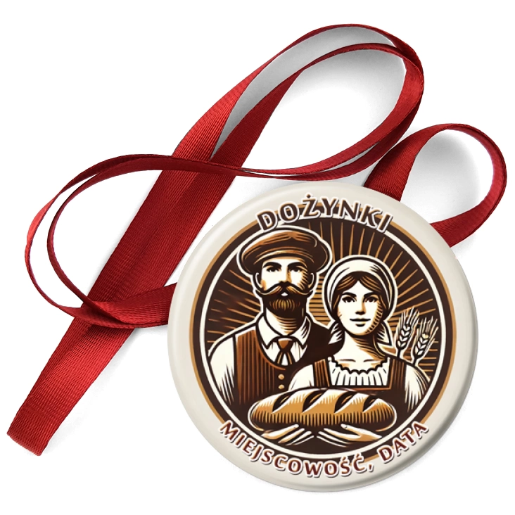 przypinka medal Dożynki para rolników z bochnem