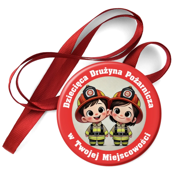 przypinka medal Dziecięca Drużyna Pożarnicza dziewczynka i chłopiec