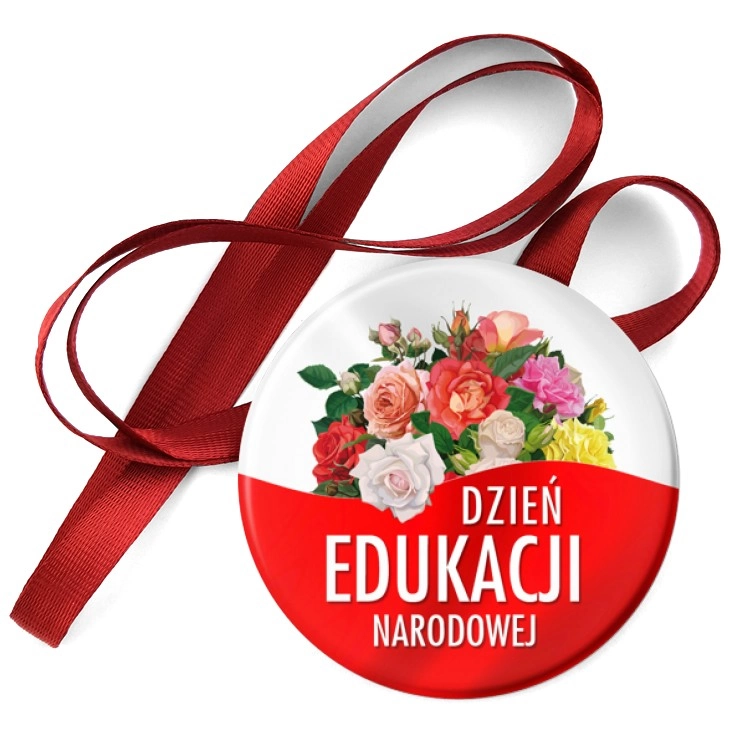 przypinka medal Dzień Edukacji Narodowej z bukietem róż