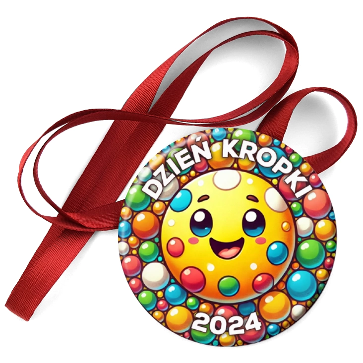 przypinka medal Dzień kropki duża żółta uśmiechnięta kropka