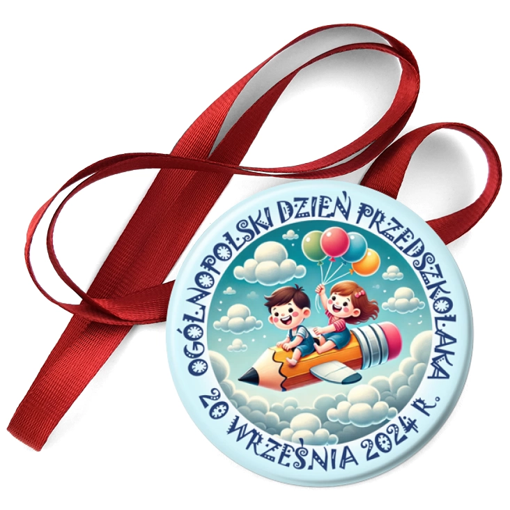 przypinka medal Dzień Przedszkolaka samolot-kredka