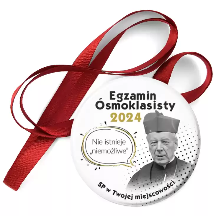 przypinka medal Egzamin Ósmoklasisty z kardynałem Stefanem Wyszyńskim