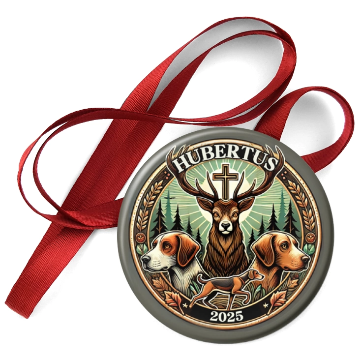 przypinka medal Hubertus jeleń z psami myśliwskimi