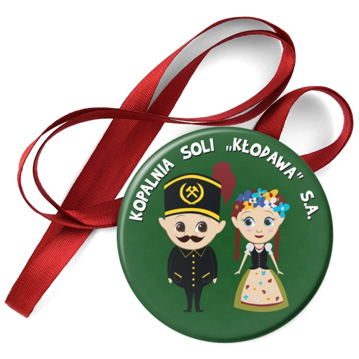 przypinka medal Kopalnia Soli Kłodawa na zielonym tle
