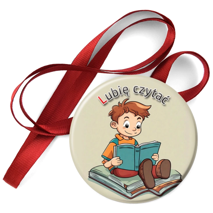 przypinka medal Lubię czytać chłopiec z książką