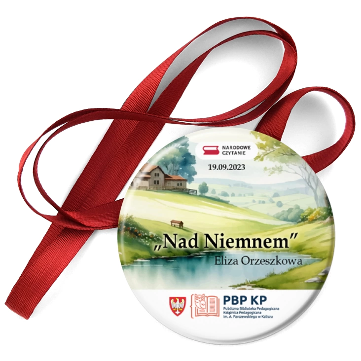 przypinka medal Nad Niemnem Narodowe Czytanie Książnica Pedagogiczna Kalisz