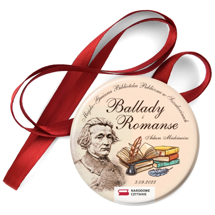 przypinka medal Narodowe Czytanie 2022 Biblioteka w Szczekocinach