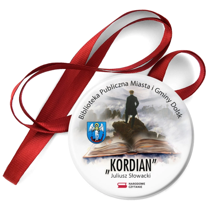przypinka medal Narodowe Czytanie Kordian Biblioteka Dolsk