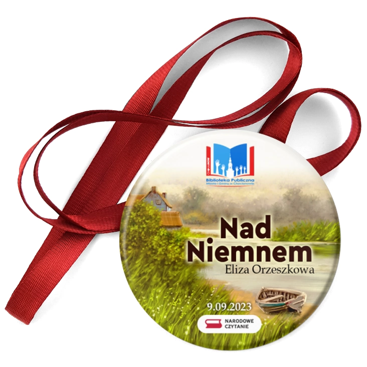 przypinka medal Narodowe Czytanie Nad Niemnem Biblioteka w Chocianowie