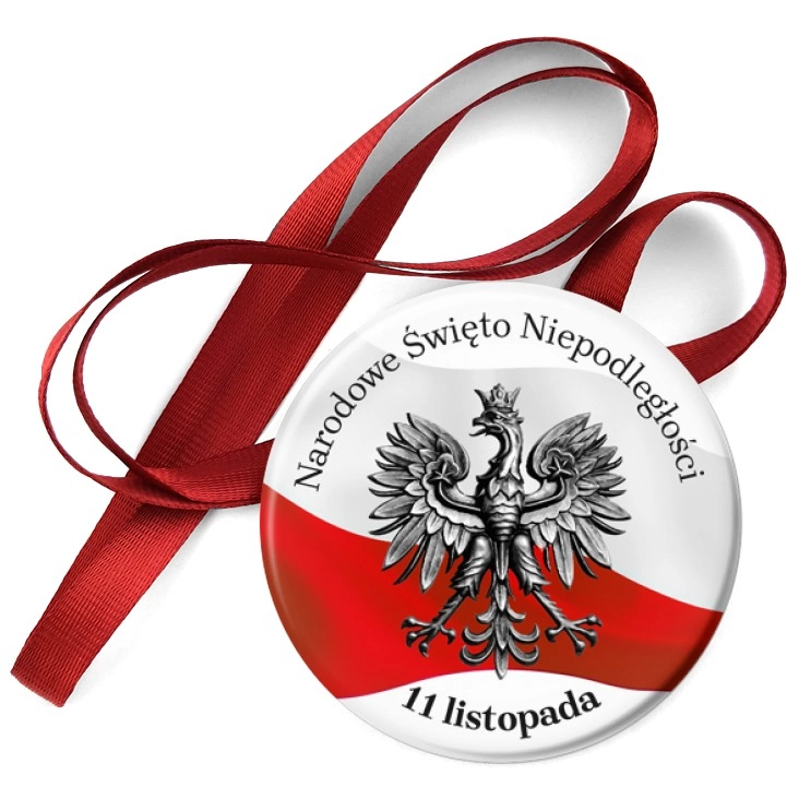 przypinka medal Narodowe Święto Niepodległości Orzeł na tle flagi