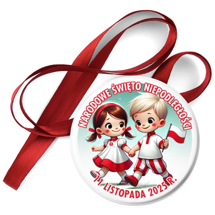 przypinka medal Narodowe Święto Niepodległości dziewczynka i chłopiec