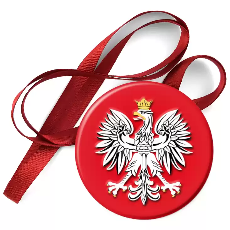 przypinka medal Orzeł Polski w koronie na czerwonym polu
