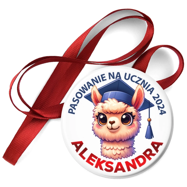przypinka medal Pasowanie na ucznia alpaka z imieniem