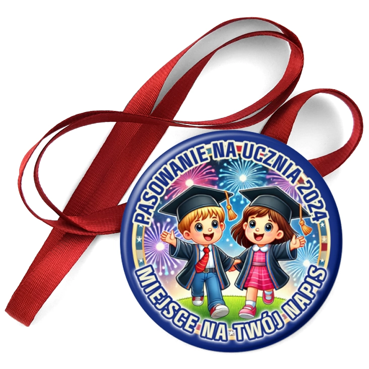 przypinka medal Pasowanie na ucznia fajerwerki