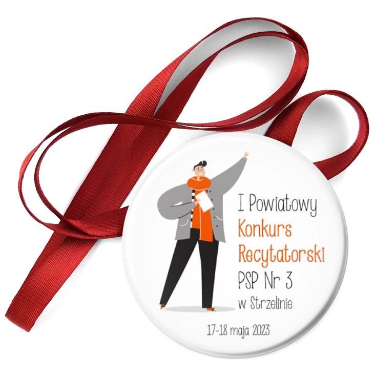 przypinka medal Pierwszy Powiatowy Konkurs Recytatorski PSP nr 3 w Strzelinie