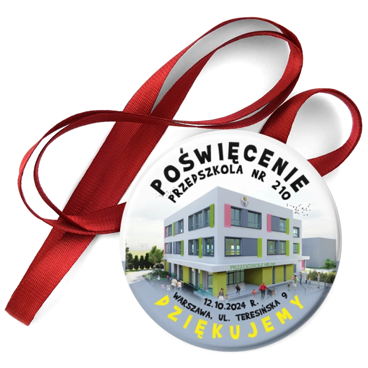 przypinka medal Poświęcenie przedszkola nr 210 w Warszawie