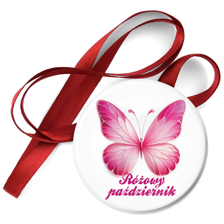 przypinka medal Różowy motyl