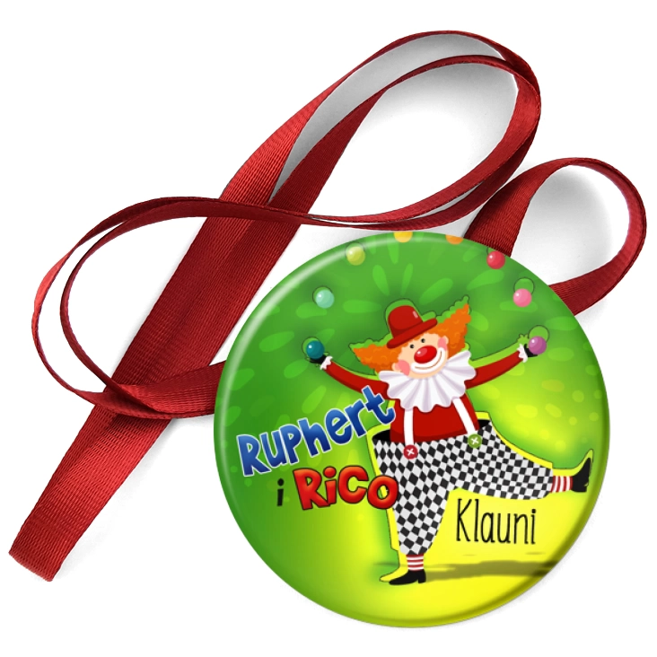przypinka medal Ruphert i Rico Klauni na zielonym tle