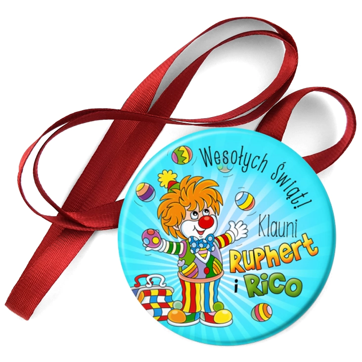 przypinka medal Ruphert i Rico Klauni Wesołych Świąt