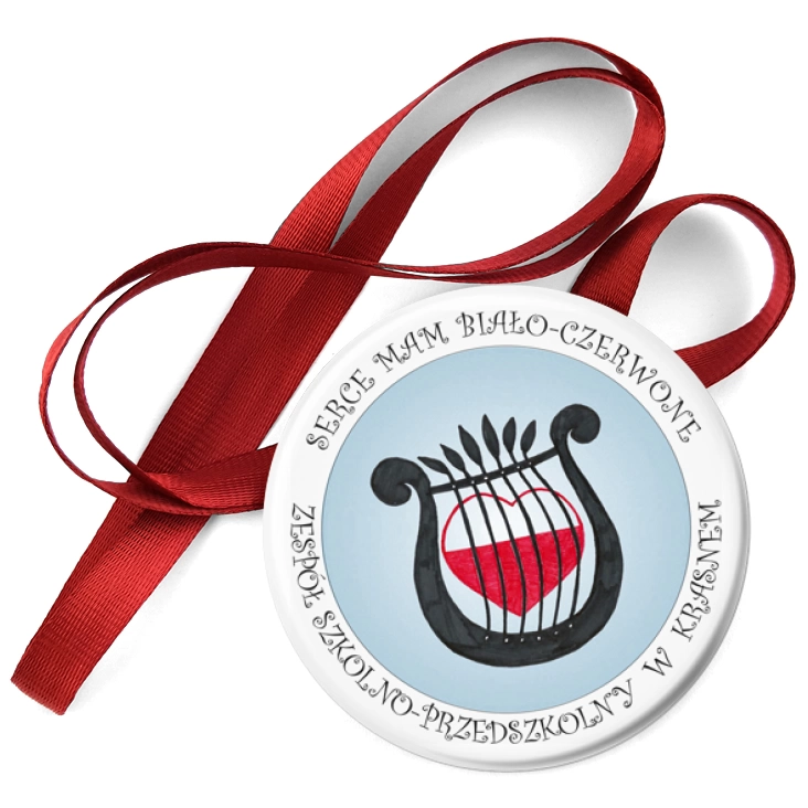 przypinka medal Serce mam biało-czerwone Zespół Szkolno-Przedszkolny w Krasnem