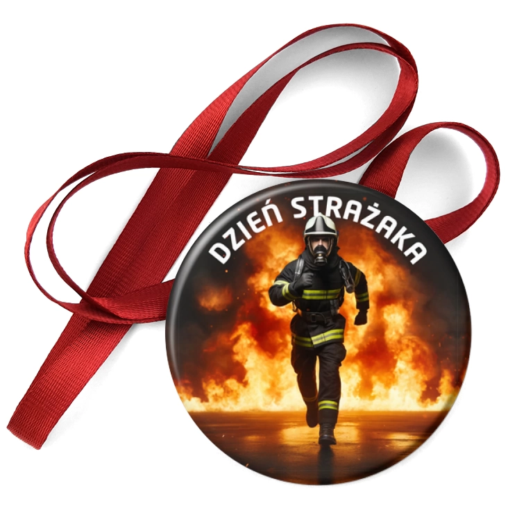 przypinka medal Strażak biegnący w płomieniach