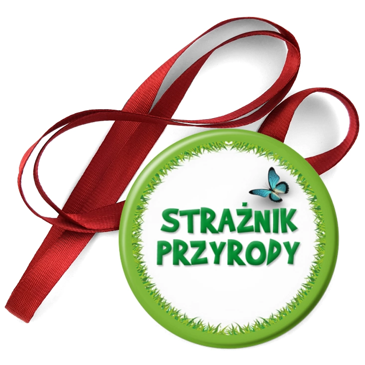 przypinka medal Strażnik Przyrody trawa z motylem