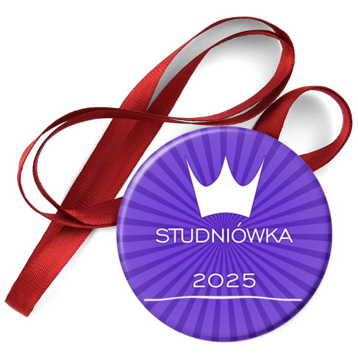 przypinka medal Studniówka fioletowa z koroną