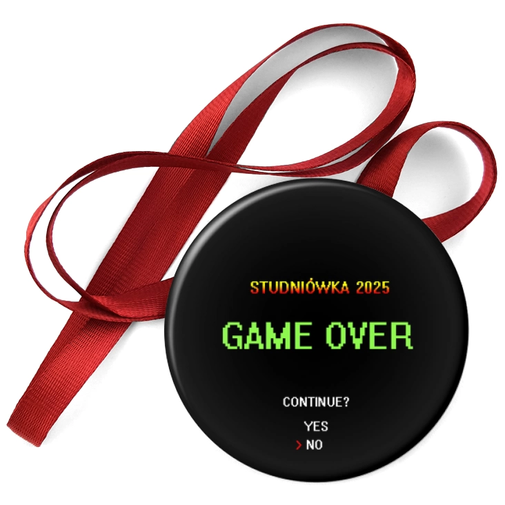 przypinka medal Studniówka game over continue yes no