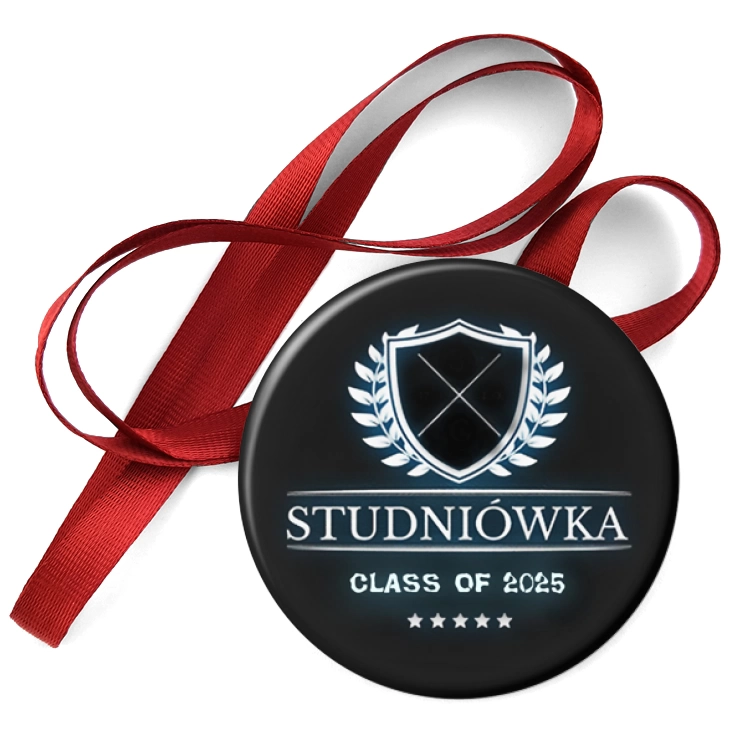 przypinka medal Studniówka herb award na czarnym tle