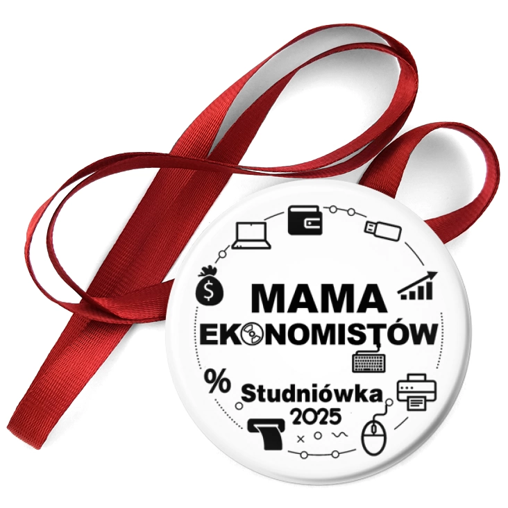 przypinka medal Studniówka Mama ekonomistów na białym tle