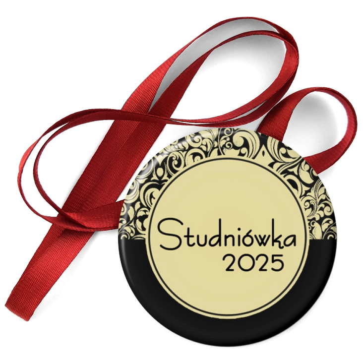 przypinka medal Studniówka czarno-beżowa