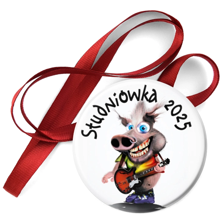 przypinka medal Studniówka ze świnką gitarzystą punk