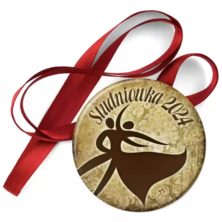 przypinka medal Studniówka złota z roztańczoną parą