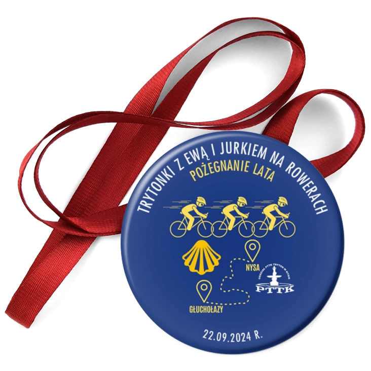przypinka medal Trytonki z Ewą i Jurkiem na rowerach Pożegnanie lata