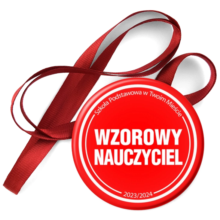 przypinka medal Wzorowy nauczyciel czerwone tło