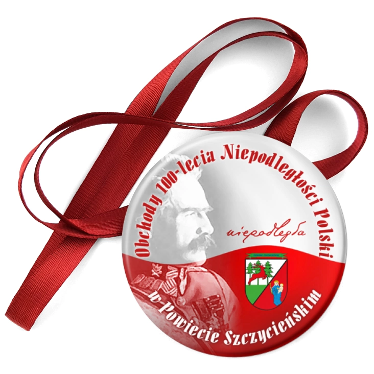 przypinka medal 100 lat Niepodległości w Powiecie Szczycieńskim