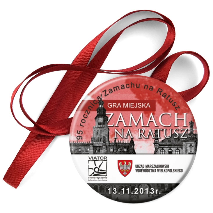 przypinka medal Gra Miejska - Zamach na Ratusz