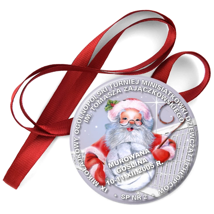 przypinka medal IX Mikołajkowy Turniej Minisiatkówki Dziewcząt i Chłopców