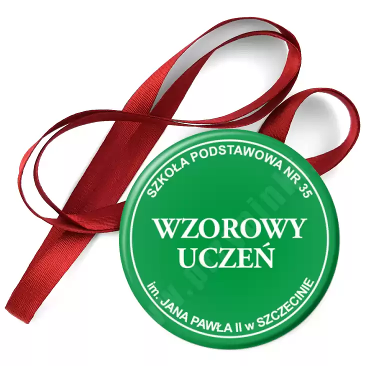 przypinka medal Wzorowy Uczeń SP35 Szczecin - zielony