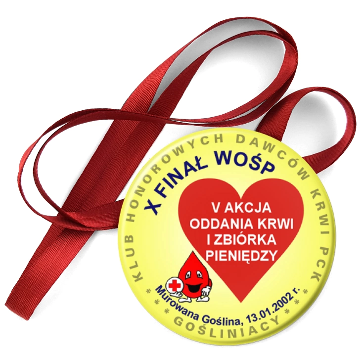 przypinka medal X finał WOŚP - Klub Honorowych Dawców Krwi PCK