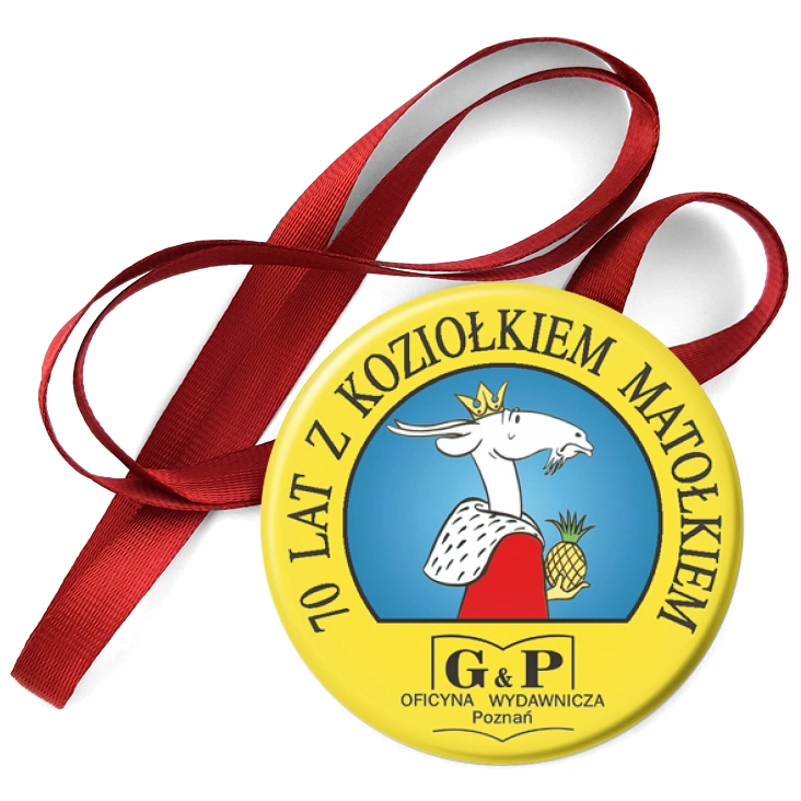 przypinka medal 70 lat z Koziołkiem Matołkiem