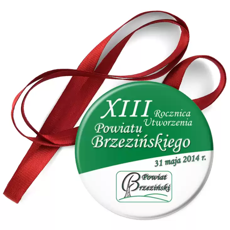 przypinka medal XIII Rocznica Utworzenia Powiatu Brzezińskiego