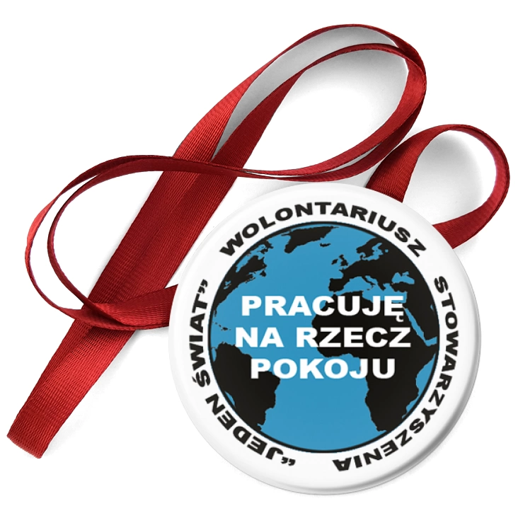 przypinka medal Pracuję na rzecz pokoju - biały
